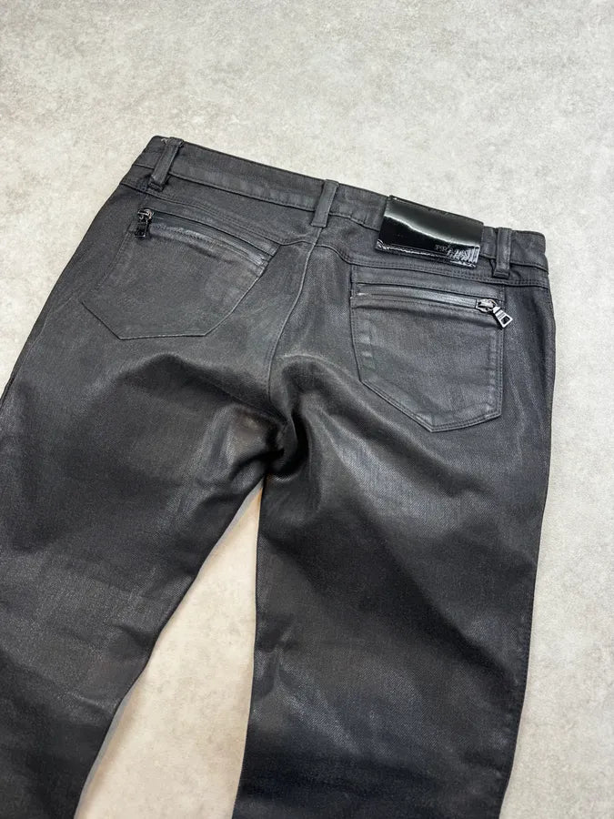 SS2007 Prada Black Waxed Denim Slim Jeans KxbeTGp 9