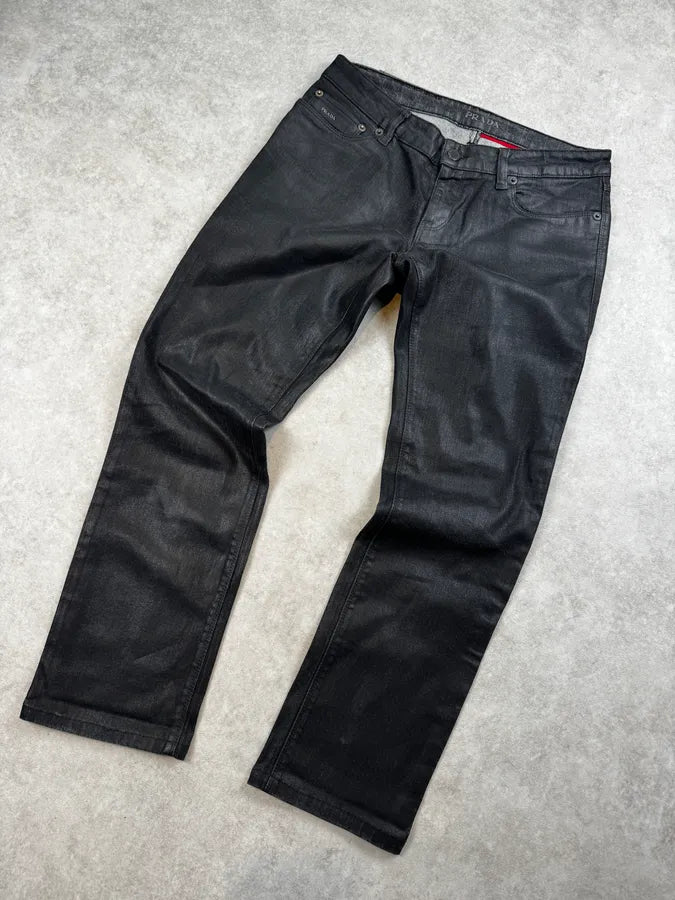 SS2007 Prada Black Waxed Denim Slim Jeans KxbeTGp 5