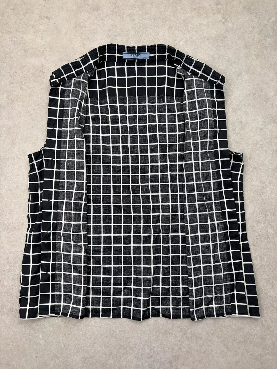 SS2011 Prada Black White Grid Sleeveless Shirt NYxmteP 6