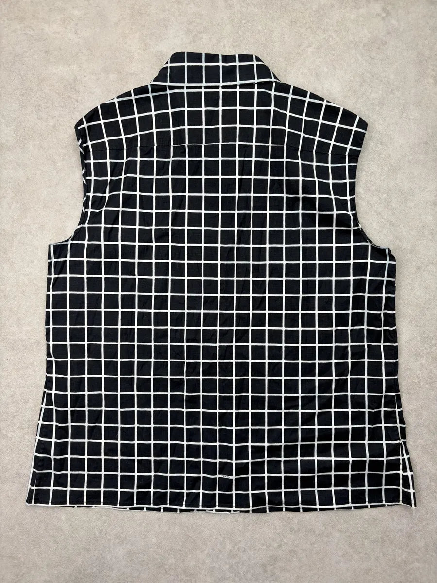 SS2011 Prada Black White Grid Sleeveless Shirt NYxmteP 5