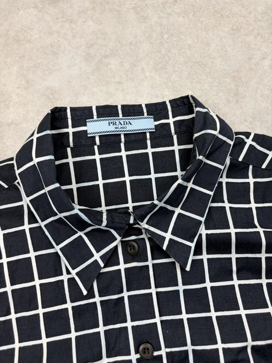 SS2011 Prada Black White Grid Sleeveless Shirt NYxmteP 4