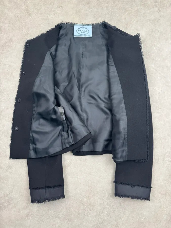 2010s Prada Black Wool Textured Cardigan Blazer Jacket OkeGfkc 8