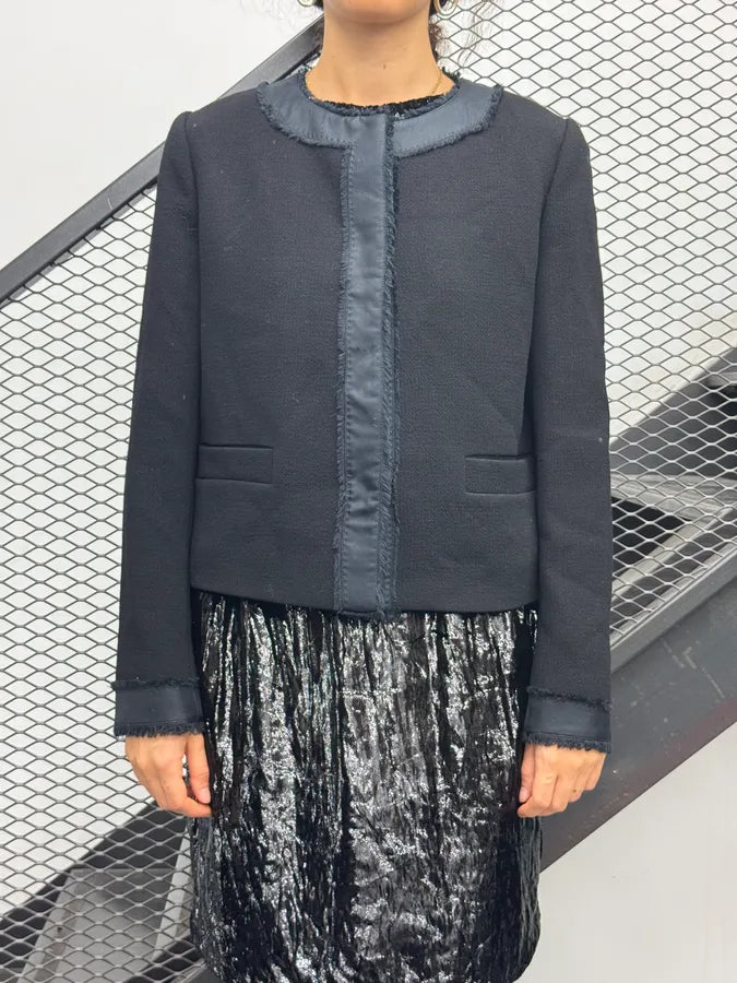 2010s Prada Black Wool Textured Cardigan Blazer Jacket OkeGfkc 1
