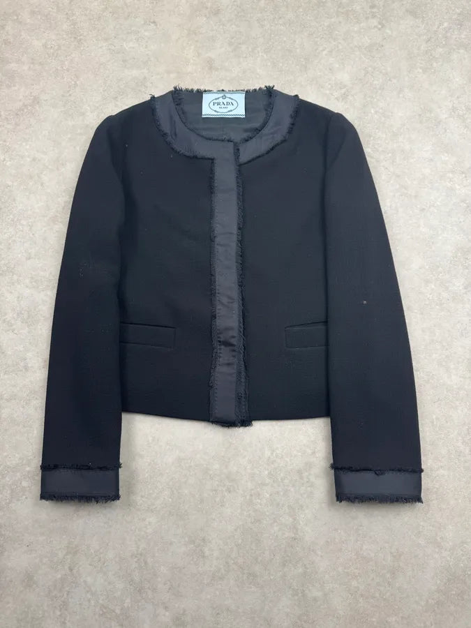 2010s Prada Black Wool Textured Cardigan Blazer Jacket OkeGfkc 0