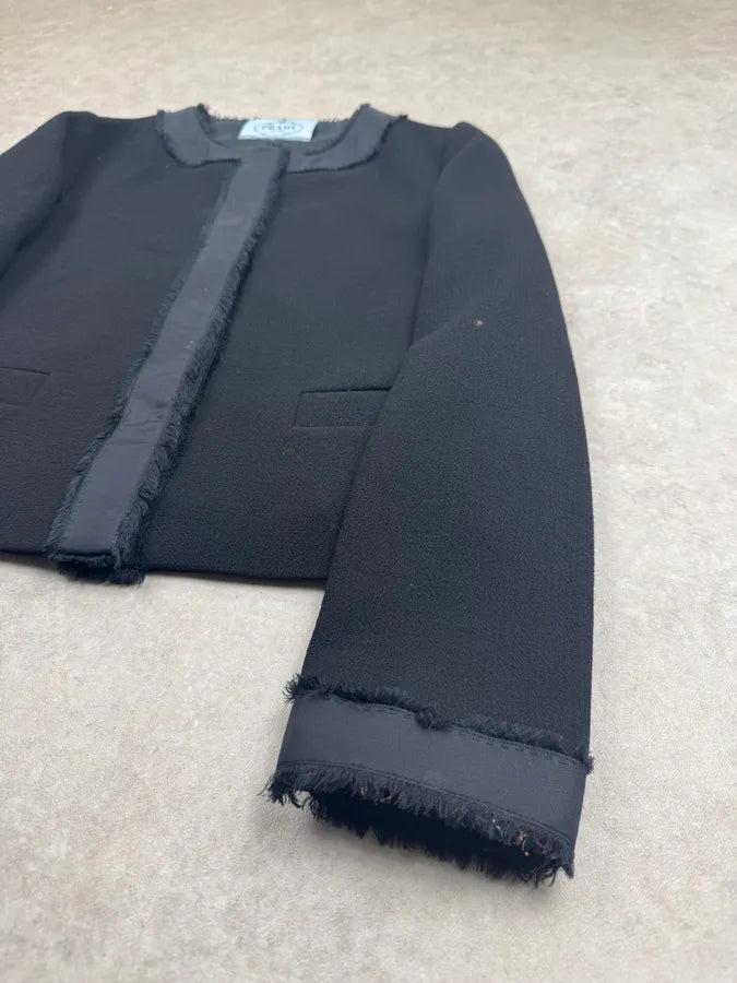 2010s Prada Black Wool Textured Cardigan Blazer Jacket OkeGfkc 5