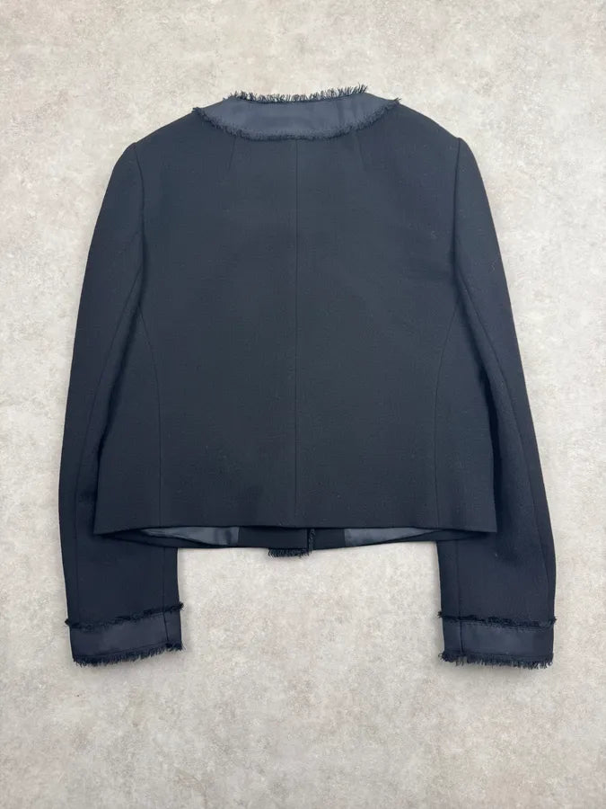 2010s Prada Black Wool Textured Cardigan Blazer Jacket OkeGfkc 6