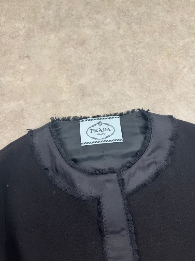 2010s Prada Black Wool Textured Cardigan Blazer Jacket OkeGfkc 4