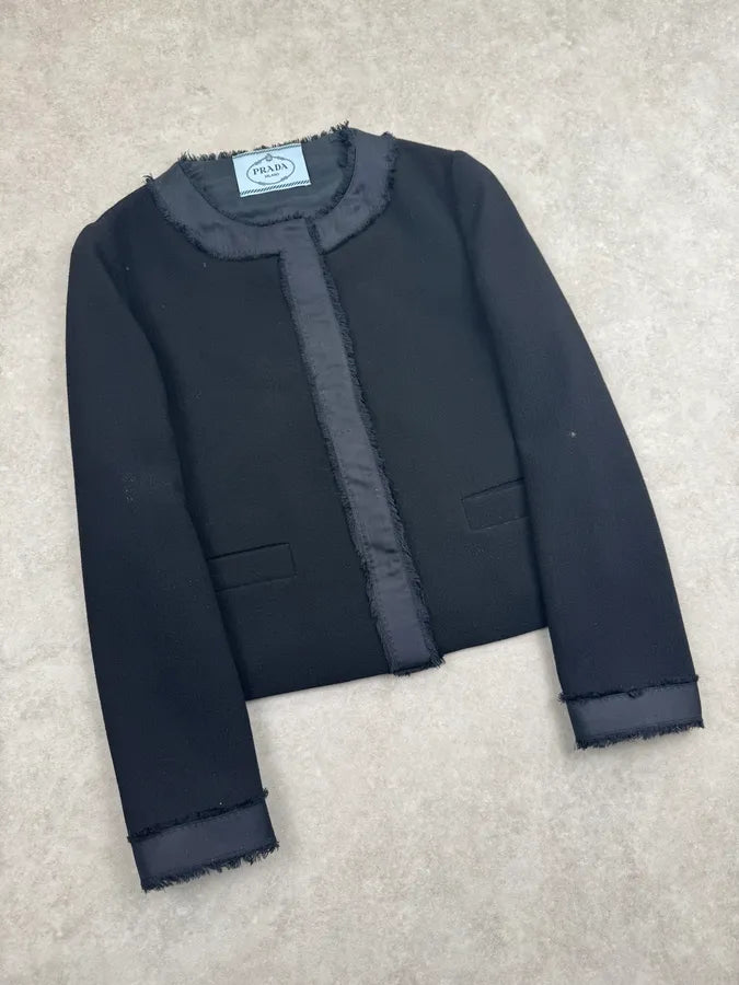 2010s Prada Black Wool Textured Cardigan Blazer Jacket OkeGfkc 3