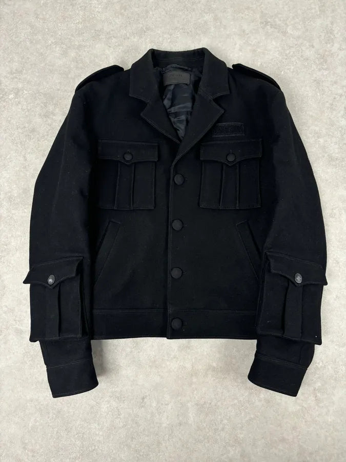 AW2019 Prada Black Wool Multi-Pocket Blazer Jacket FWoXQou 0