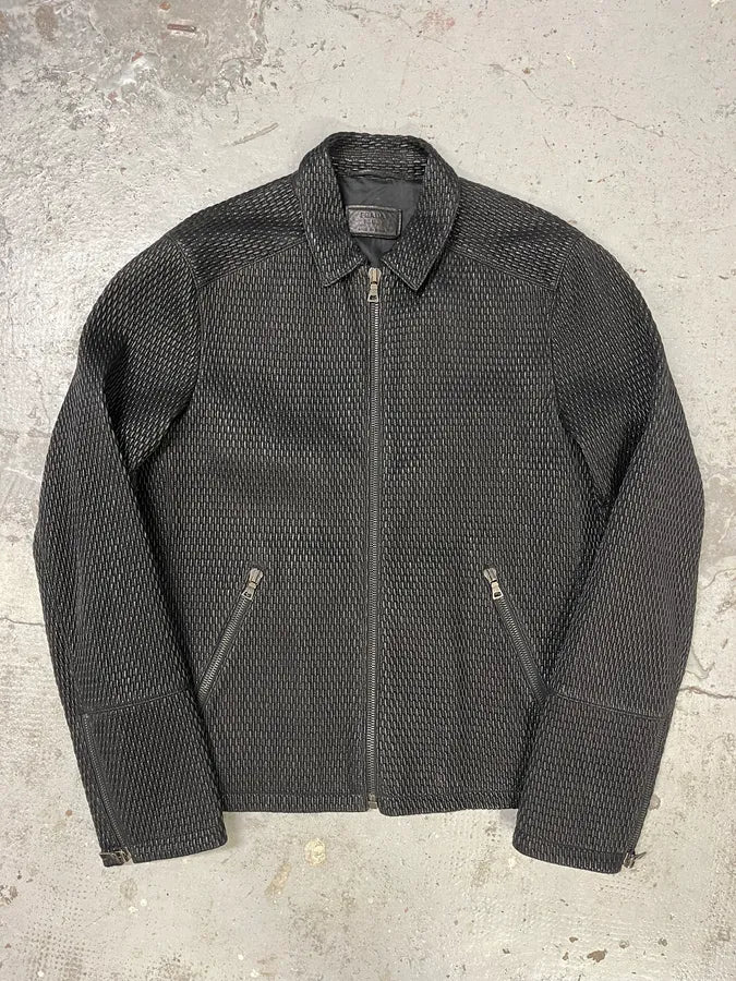 AW2007 Prada Black Woven Leather Jacket mZgFKDf 0