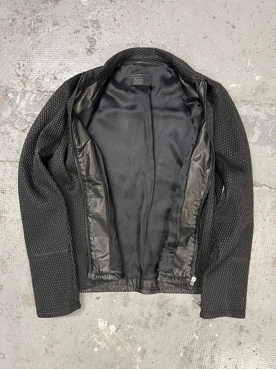 AW2007 Prada Black Woven Leather Jacket mZgFKDf 6