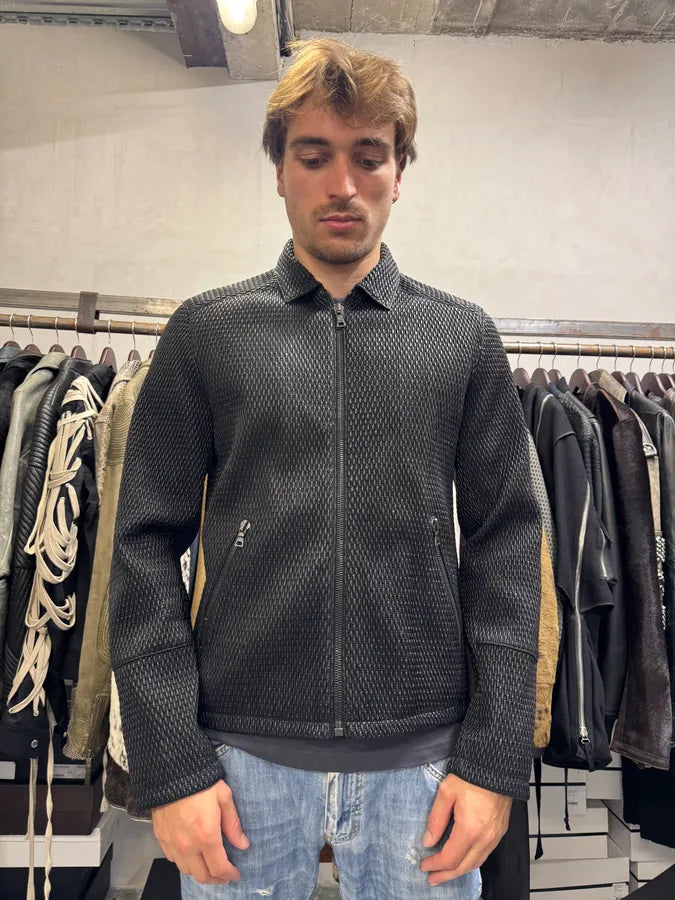 AW2007 Prada Black Woven Leather Jacket mZgFKDf 2