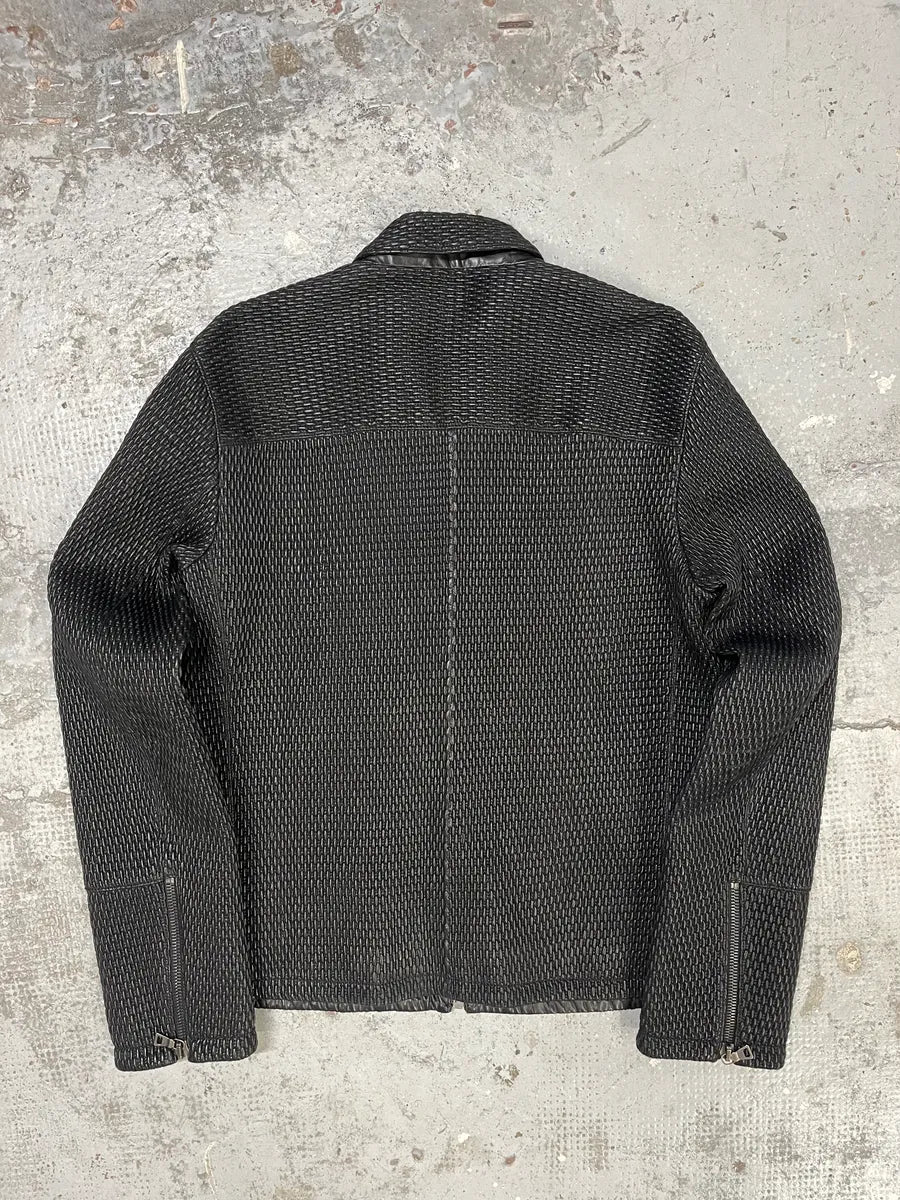 AW2007 Prada Black Woven Leather Jacket mZgFKDf 1