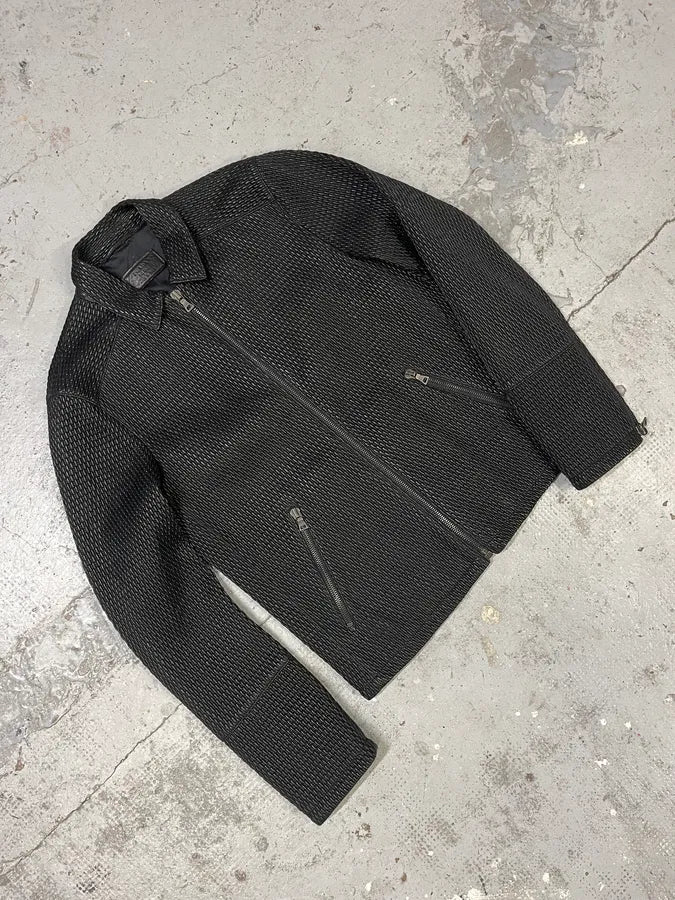 AW2007 Prada Black Woven Leather Jacket mZgFKDf 4