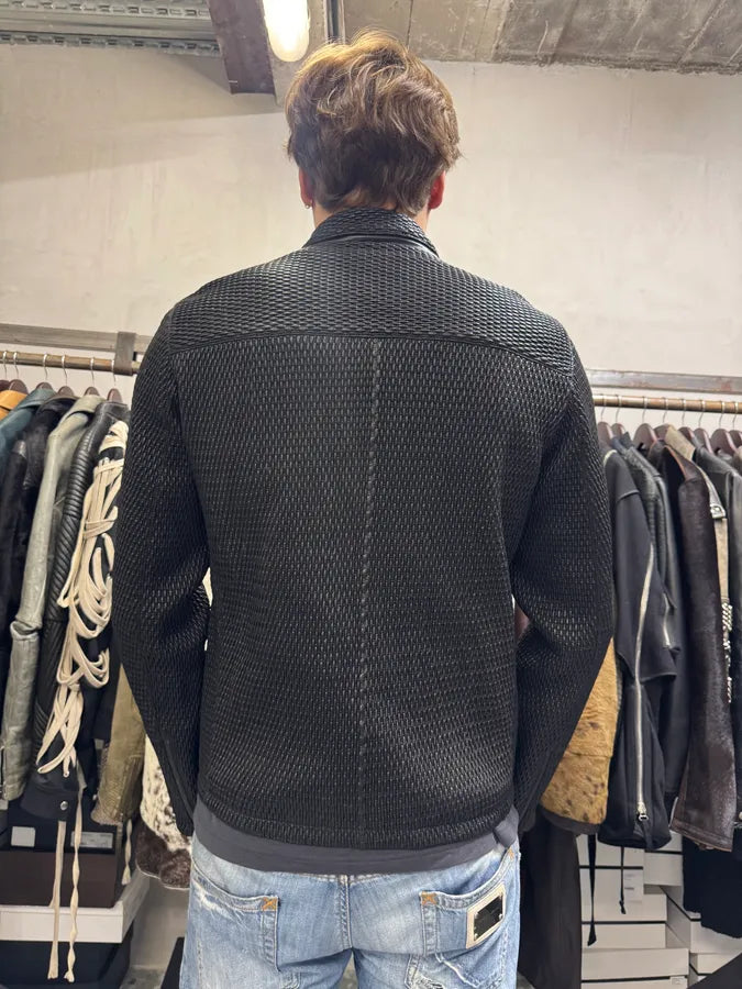 AW2007 Prada Black Woven Leather Jacket mZgFKDf 3