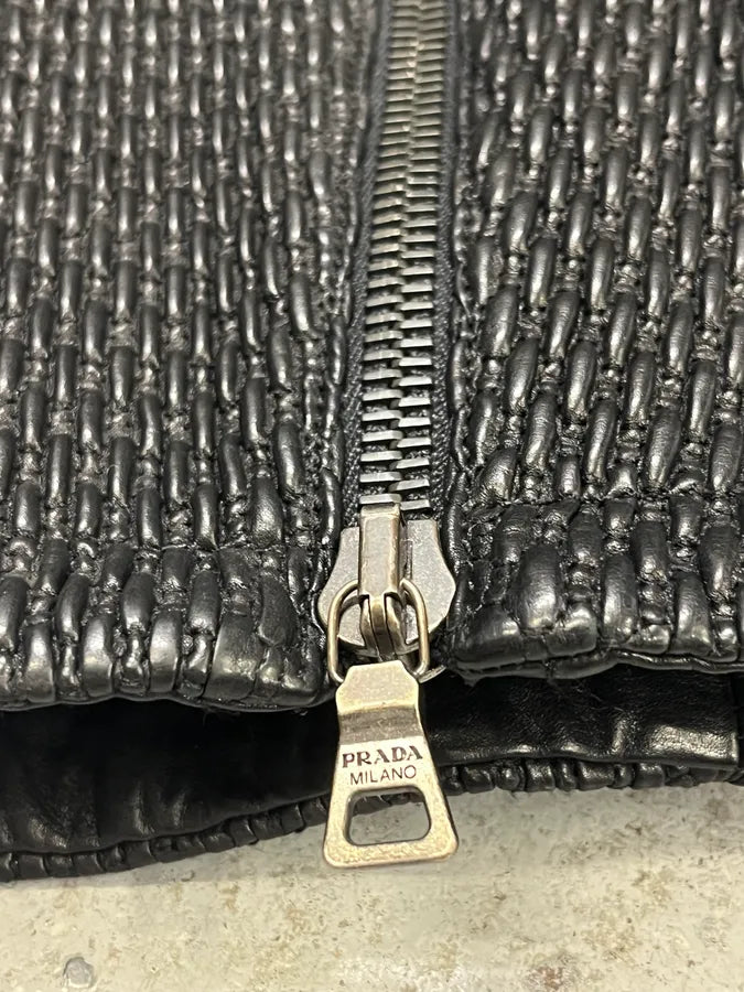AW2007 Prada Black Woven Leather Jacket mZgFKDf 7