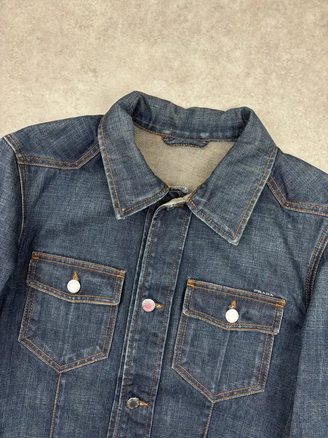 2000s Prada Blue Denim Buttoned Denim Jacket PargHyS 3