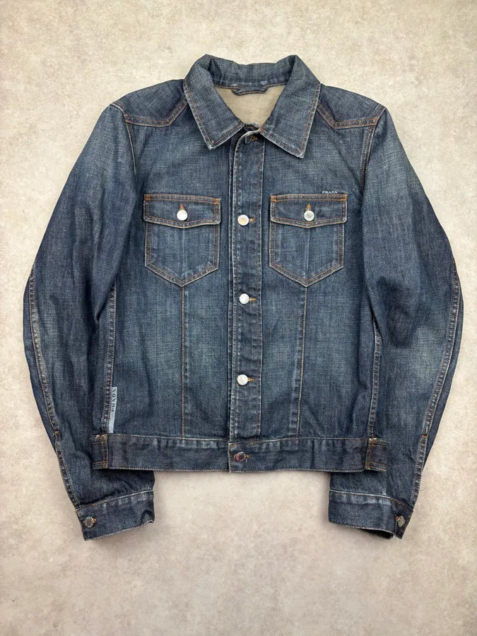2000s Prada Blue Denim Buttoned Denim Jacket PargHyS 0