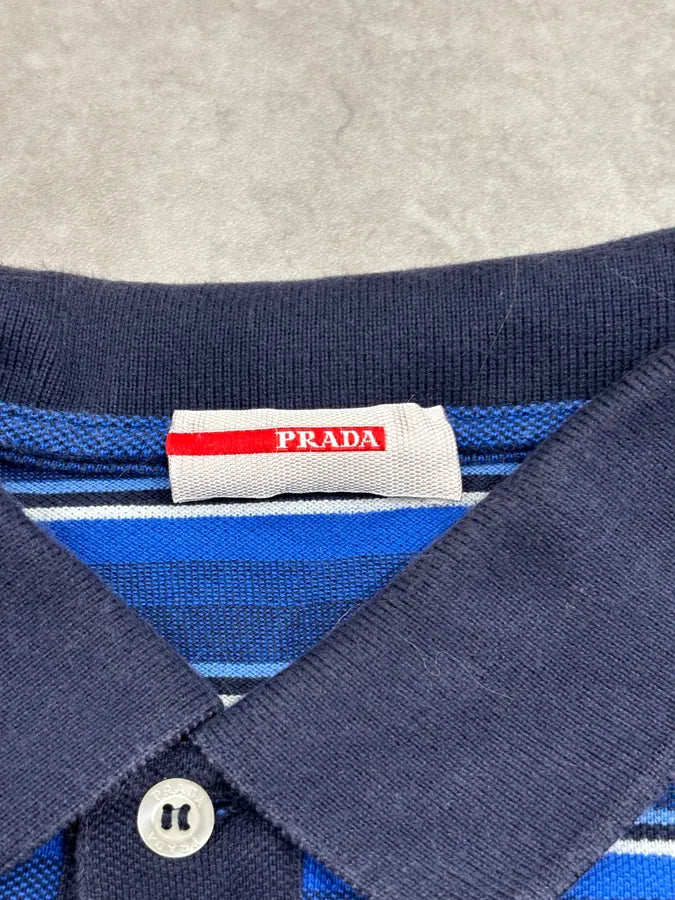 2000s Prada Blue Striped Linea Rossa Polo Shirt MonsHat 8