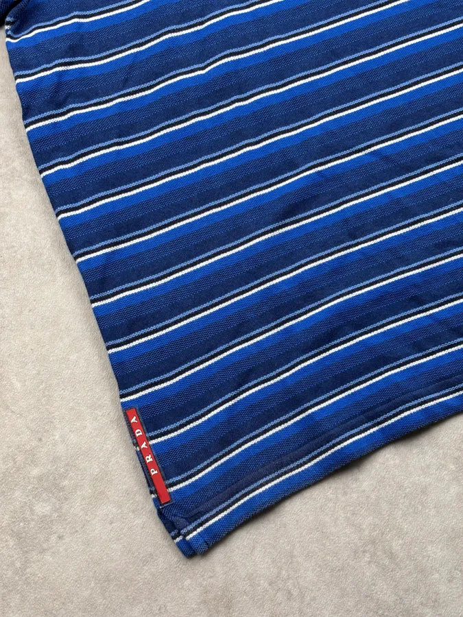2000s Prada Blue Striped Linea Rossa Polo Shirt MonsHat 7