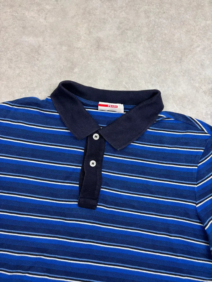 2000s Prada Blue Striped Linea Rossa Polo Shirt MonsHat 3