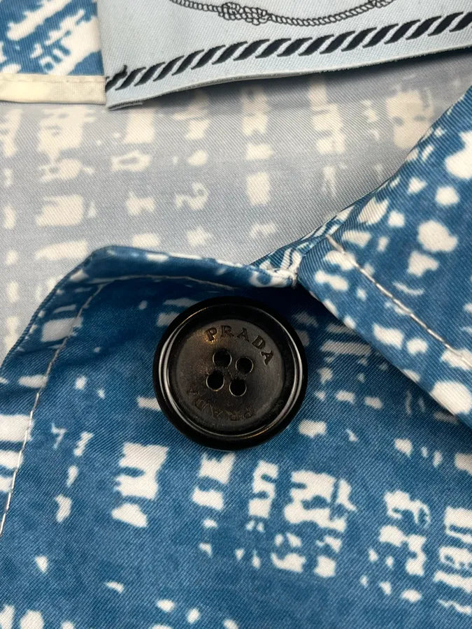 AW2010 Prada Blue White Geometric Light Long Rain Coat zHHigvi 11