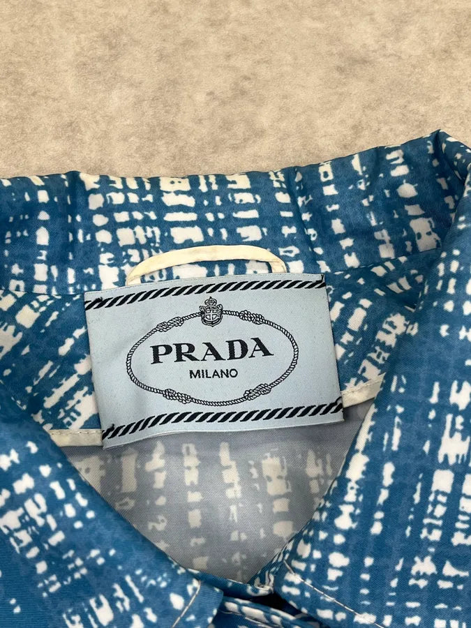 AW2010 Prada Blue White Geometric Light Long Rain Coat zHHigvi 7