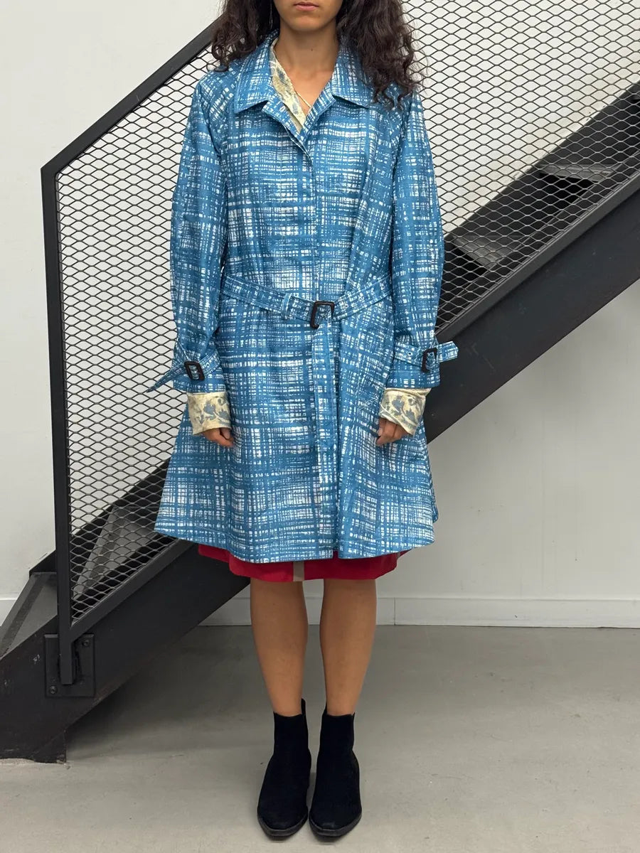 AW2010 Prada Blue White Geometric Light Long Rain Coat zHHigvi 0