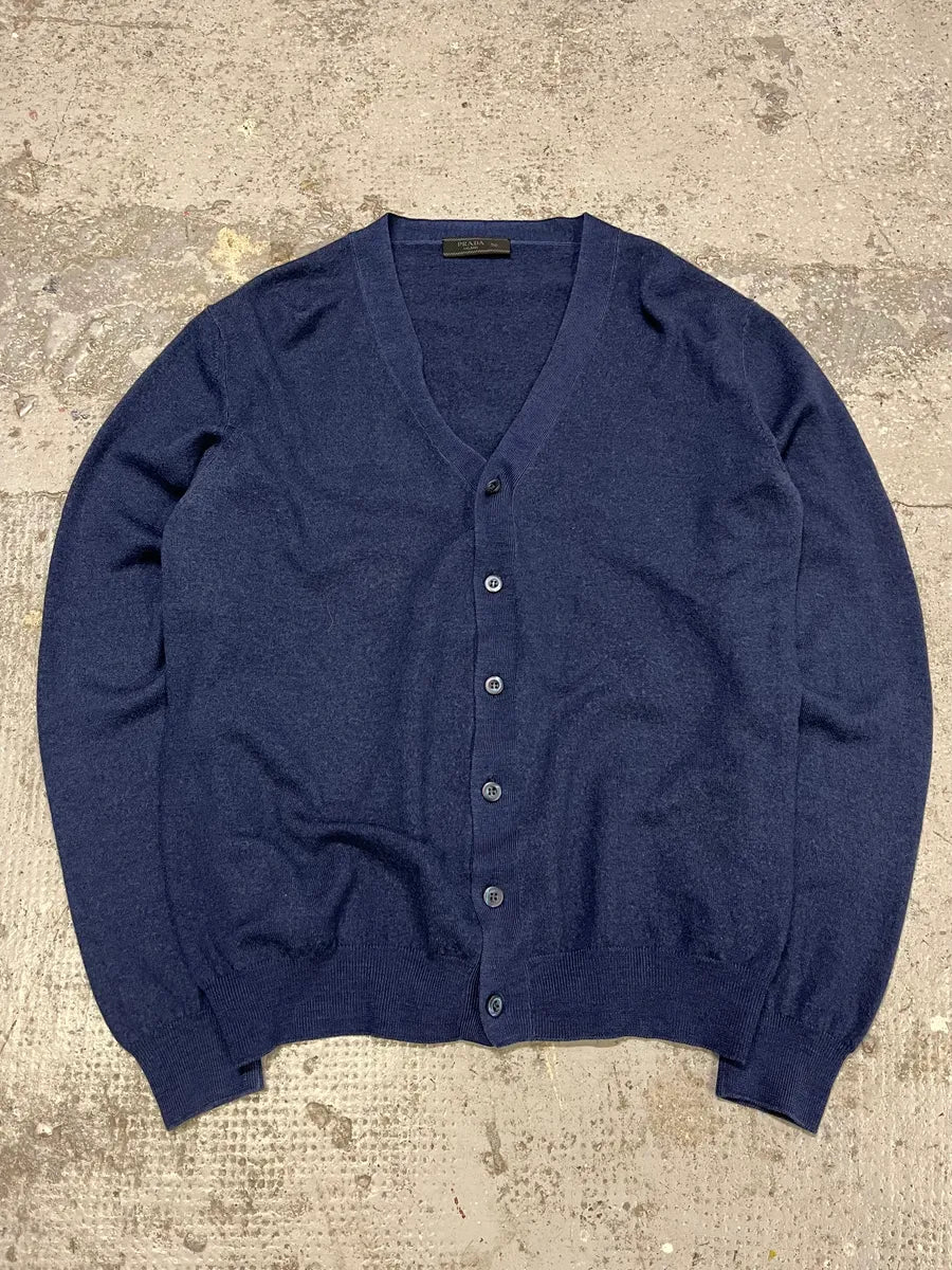 Prada Blue Wool Minimalist Cardigan MXOfZNP 0