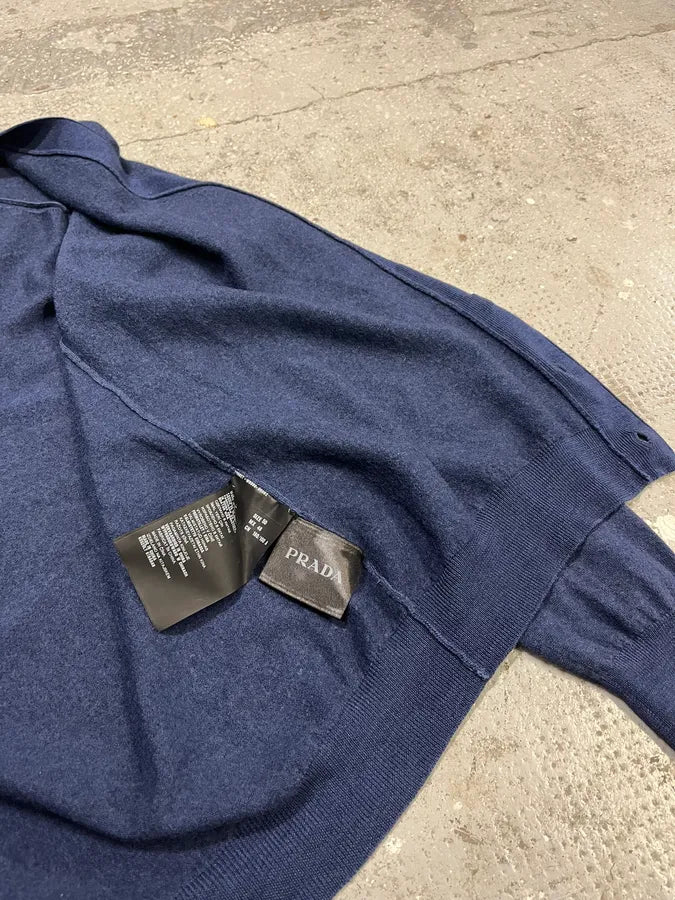 Prada Blue Wool Minimalist Cardigan MXOfZNP 8