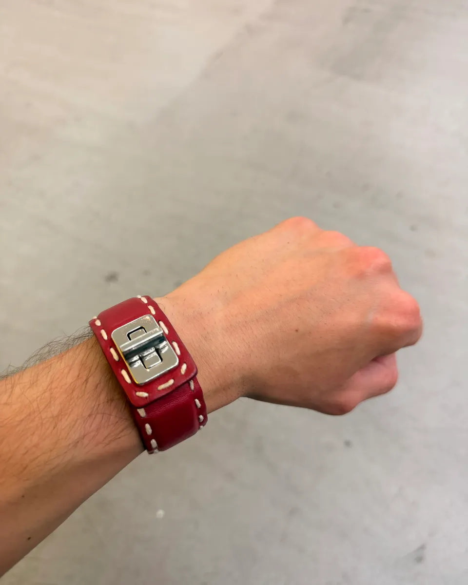 Prada Bordeaux Leather Stitched Bracelet DNefEgC 0