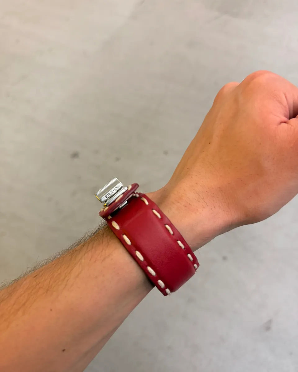 Prada Bordeaux Leather Stitched Bracelet DNefEgC 1