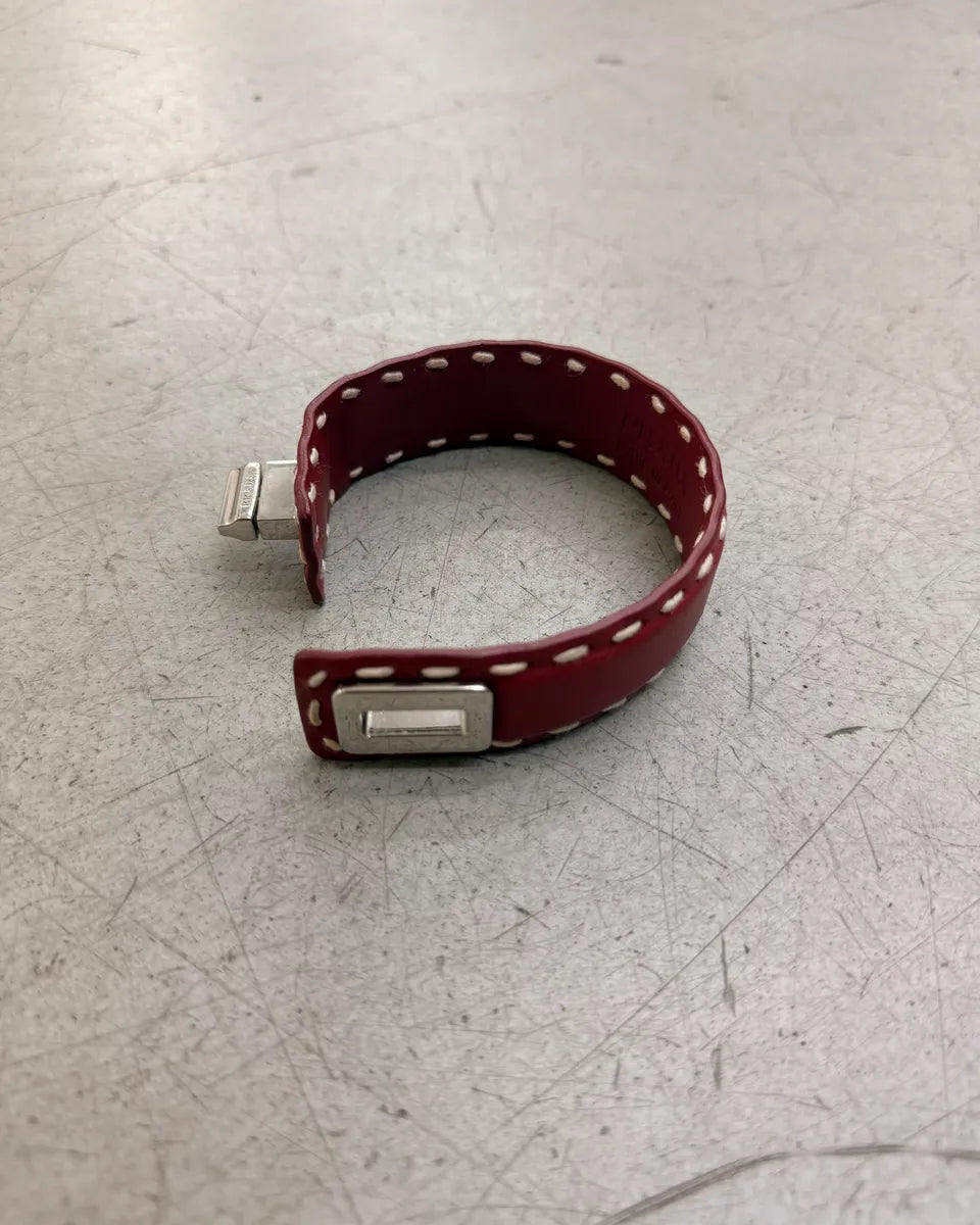 Prada Bordeaux Leather Stitched Bracelet DNefEgC 2