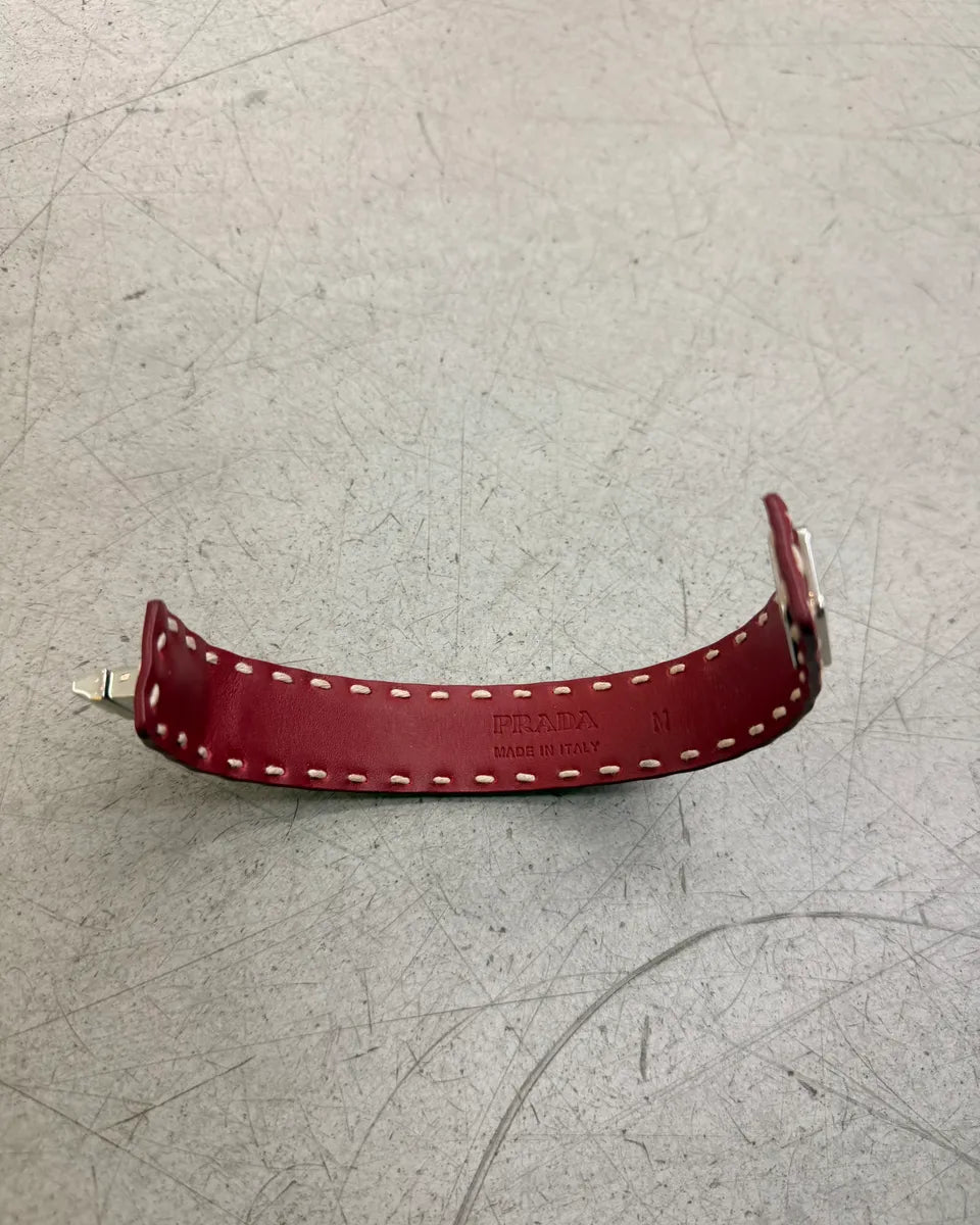 Prada Bordeaux Leather Stitched Bracelet DNefEgC 3