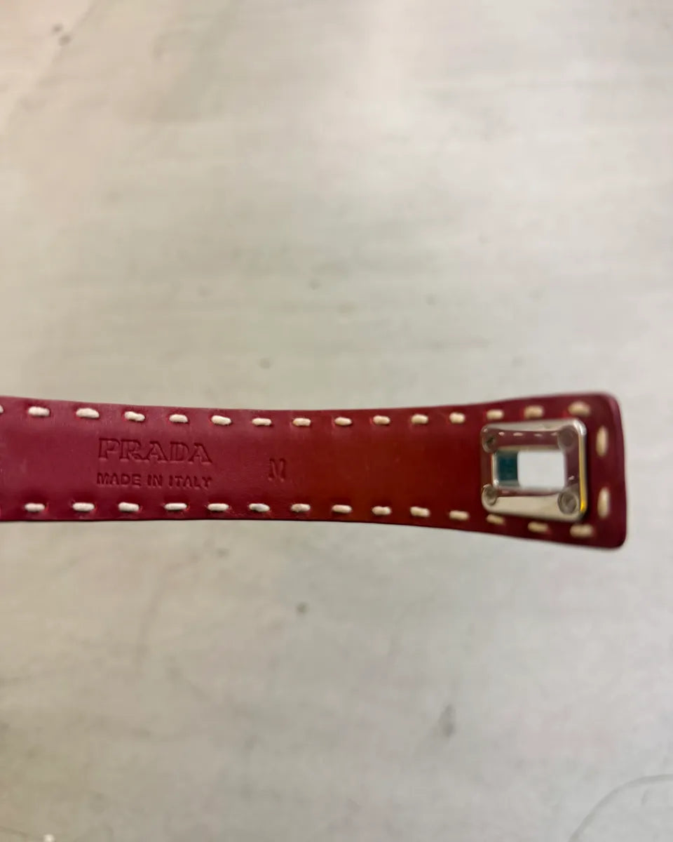 Prada Bordeaux Leather Stitched Bracelet DNefEgC 4