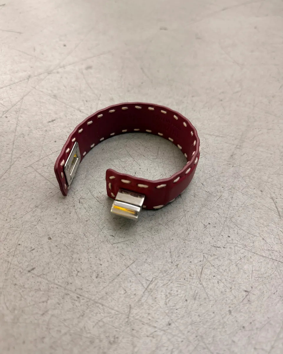 Prada Bordeaux Leather Stitched Bracelet DNefEgC 5
