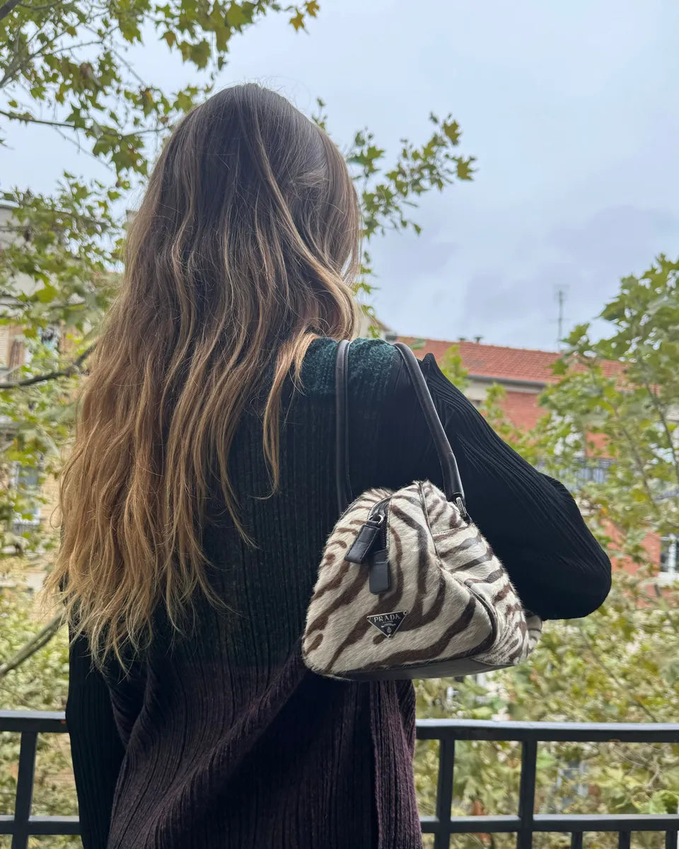 Prada Bowling Pony Hair Calfskin Zebra Hangbag UsapXeJ 2