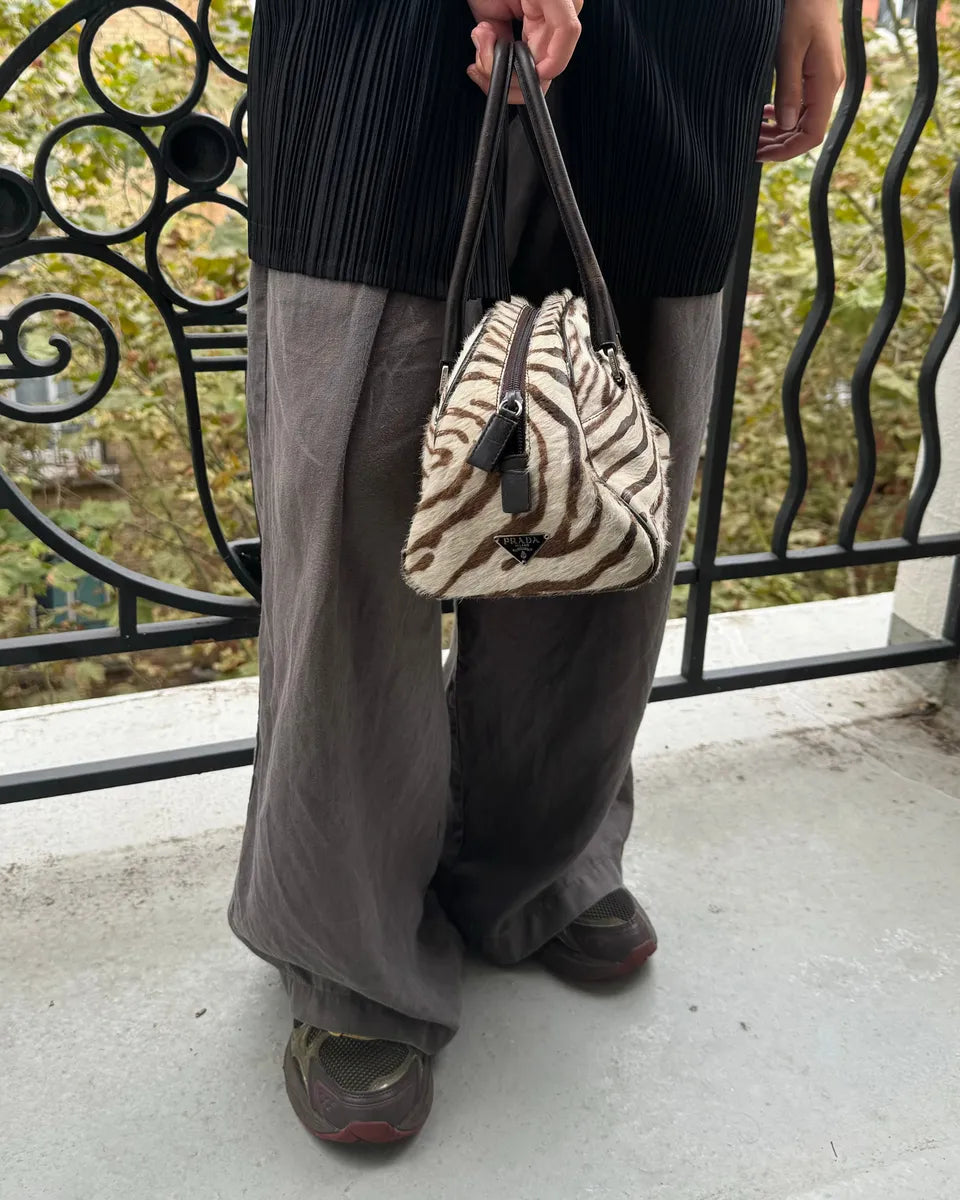 Prada Bowling Pony Hair Calfskin Zebra Hangbag UsapXeJ 3