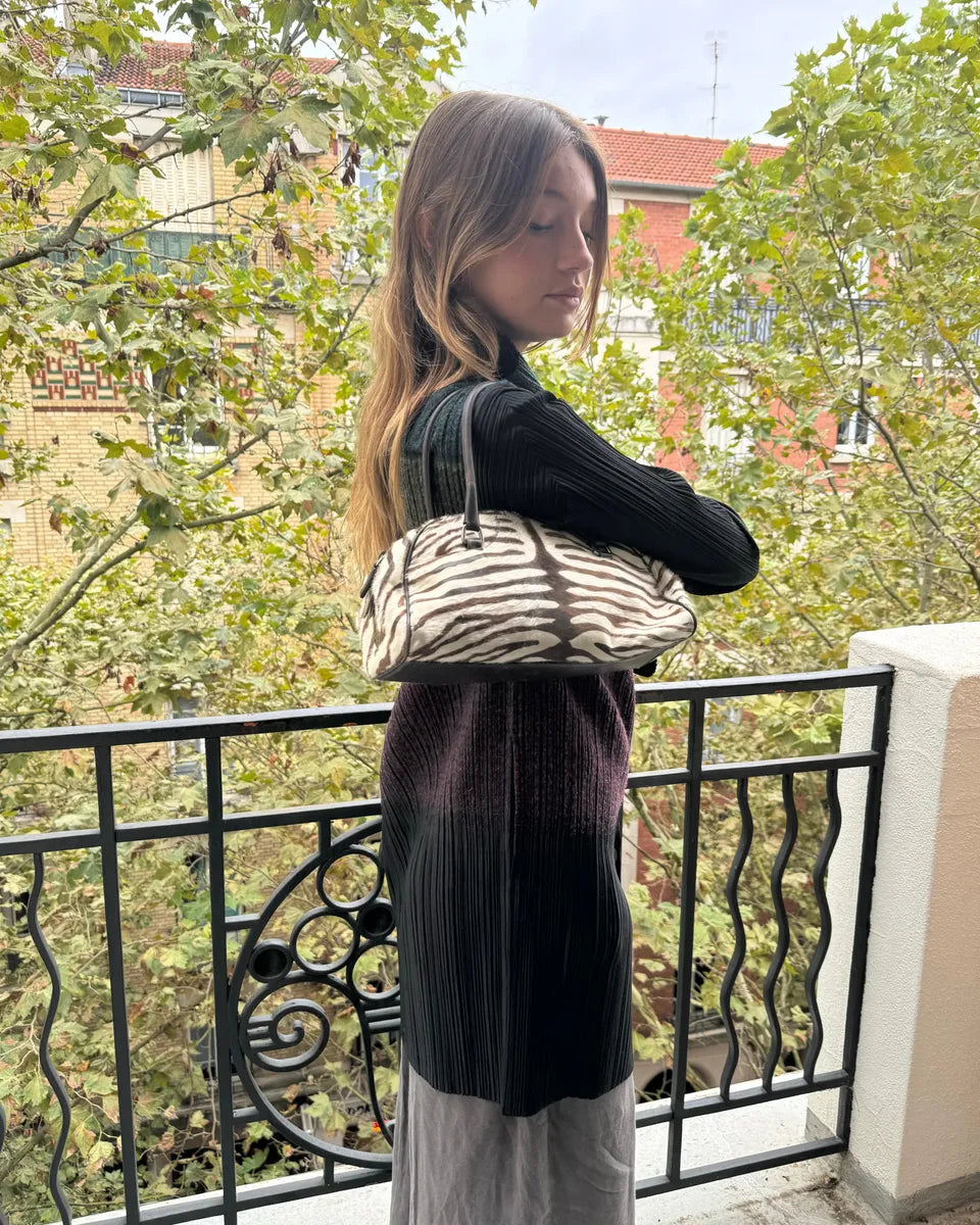 Prada Bowling Pony Hair Calfskin Zebra Hangbag UsapXeJ 5