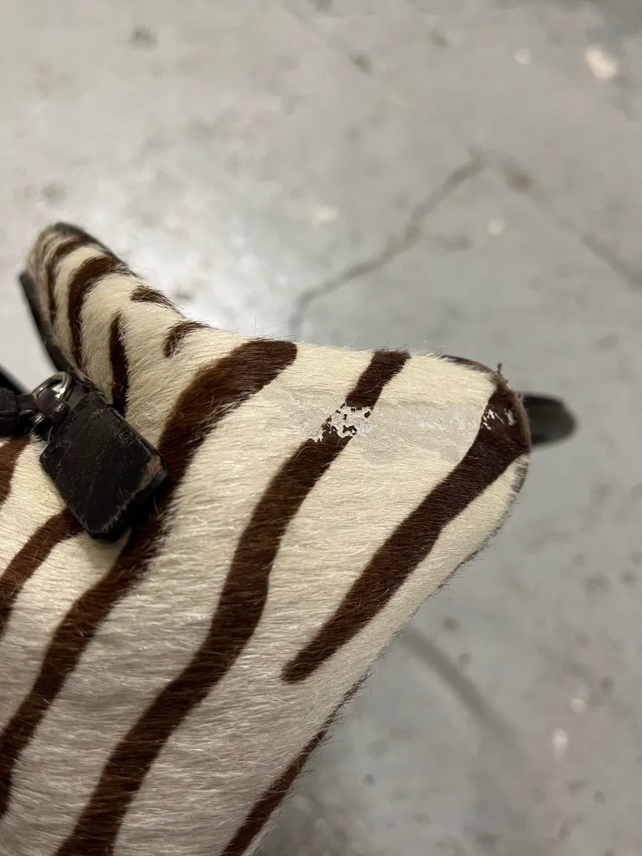 Prada Brown & White Zebra Effect Bowling Calf Handle Leather Bag (OS) 5