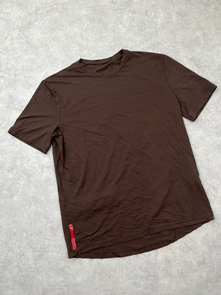 SS2003 Prada Brown Back Zip Logo-Patch T-Shirt aRjSAlO 4