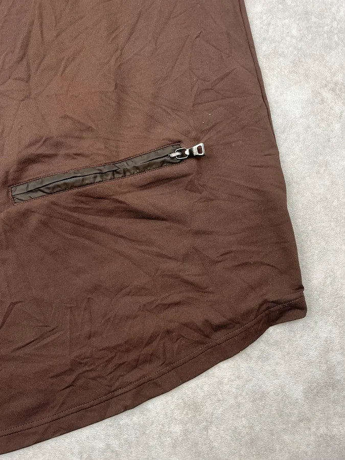 SS2003 Prada Brown Back Zip Logo-Patch T-Shirt aRjSAlO 8