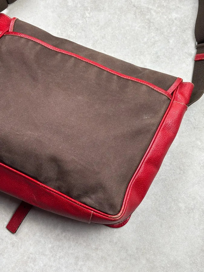 2000s Prada Brown Canvas Red Leather Contrast Shoulder Bag wqvjMlq 8