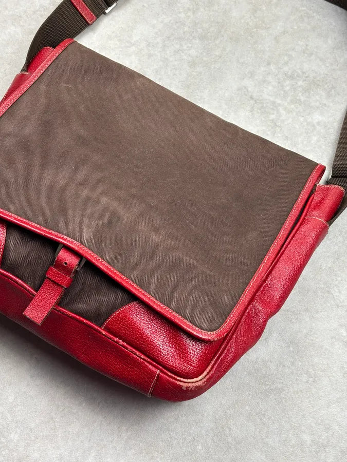 2000s Prada Brown Canvas Red Leather Contrast Shoulder Bag wqvjMlq 5
