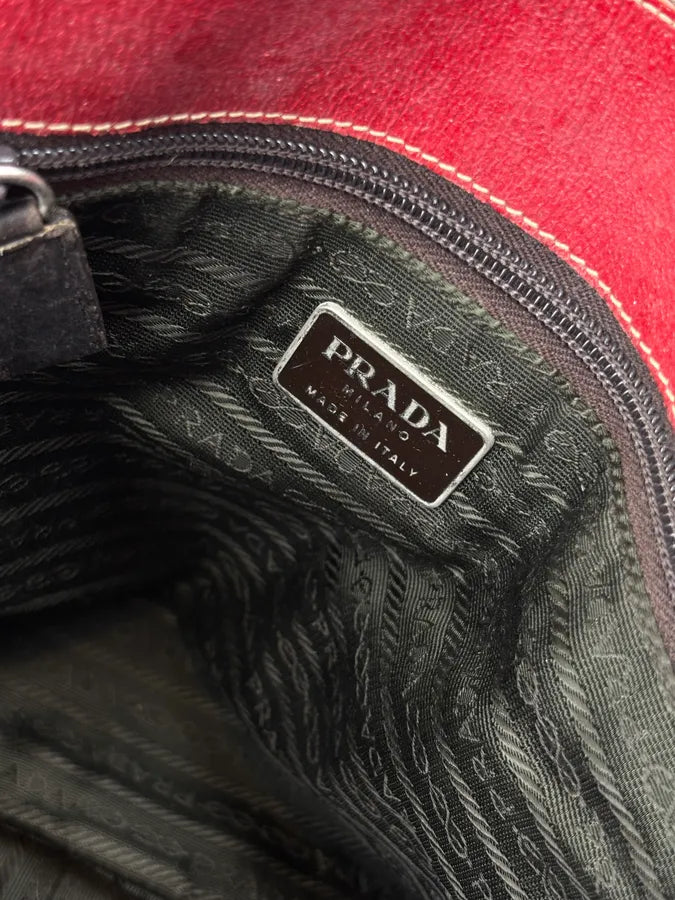 2000s Prada Brown Canvas Red Leather Contrast Shoulder Bag wqvjMlq 14
