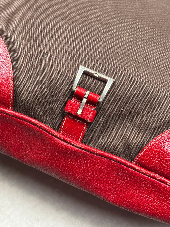 2000s Prada Brown Canvas Red Leather Contrast Shoulder Bag wqvjMlq 6
