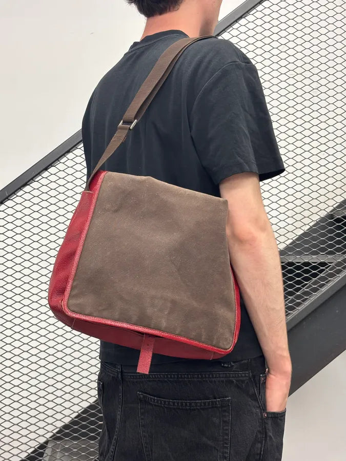 2000s Prada Brown Canvas Red Leather Contrast Shoulder Bag wqvjMlq 1