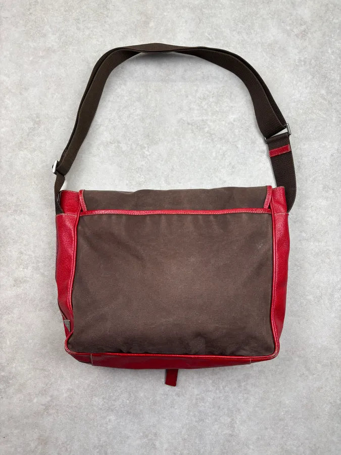 2000s Prada Brown Canvas Red Leather Contrast Shoulder Bag wqvjMlq 9