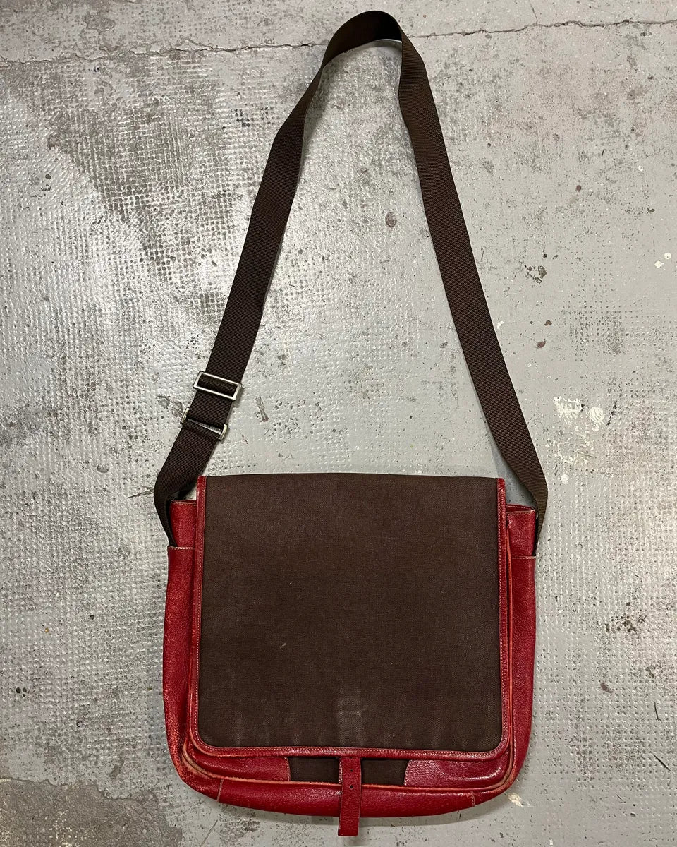 Prada Brown Canvas Red Leather Messenger Bag AoXavnj 0