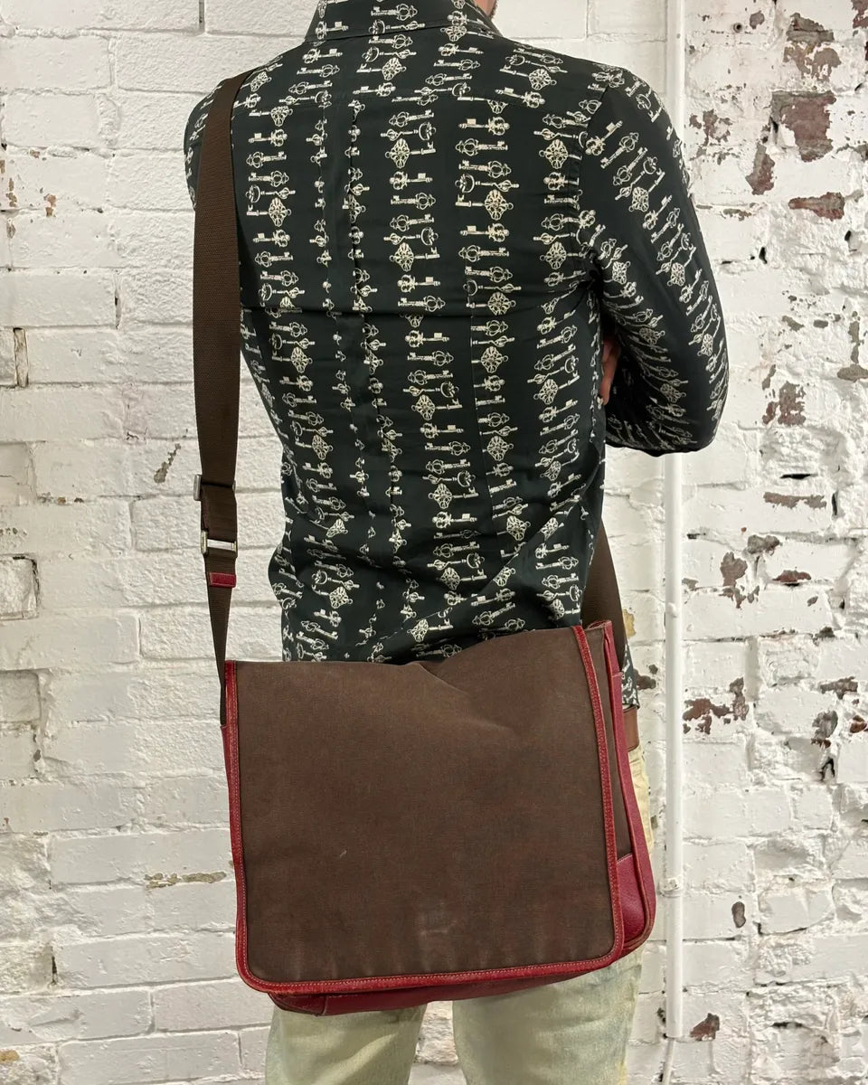 Prada Brown Canvas Red Leather Messenger Bag AoXavnj 1